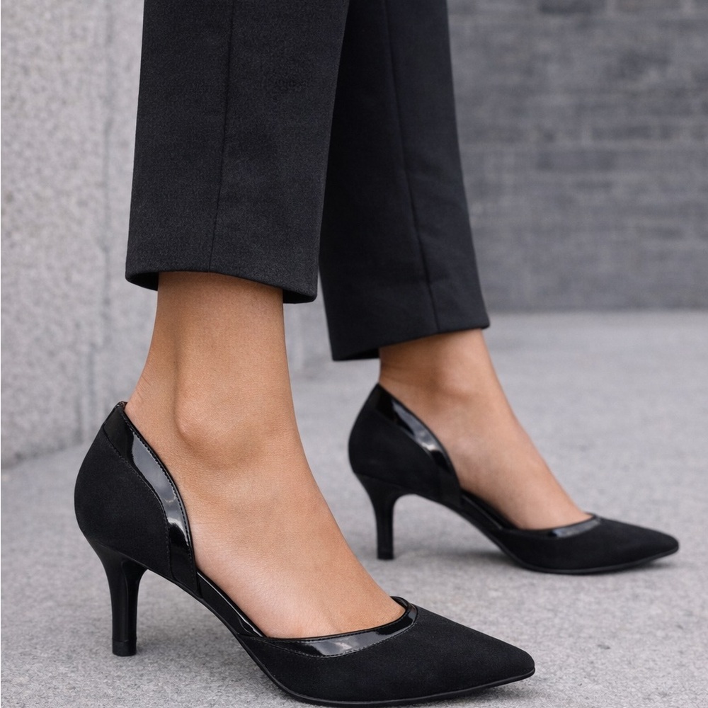 LifeStride Soft System Black D’Orsay Pointed Toe Heels Pumps Size 9